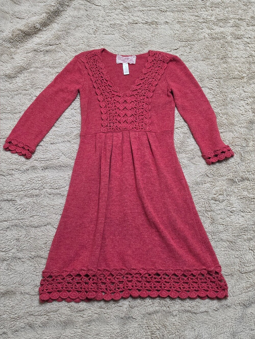 Wool Blend Knit Crochet-Trim Dress Size M, Nick & Mo